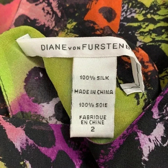 Diane Von Furstenberg Multi Print Marroca Silk Scarf Top Size 2 - Picture 6 of 6